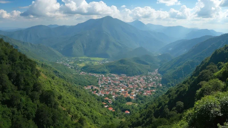 El Valle de Antón town inside a volcanic crater, seen from the surrounding mountains